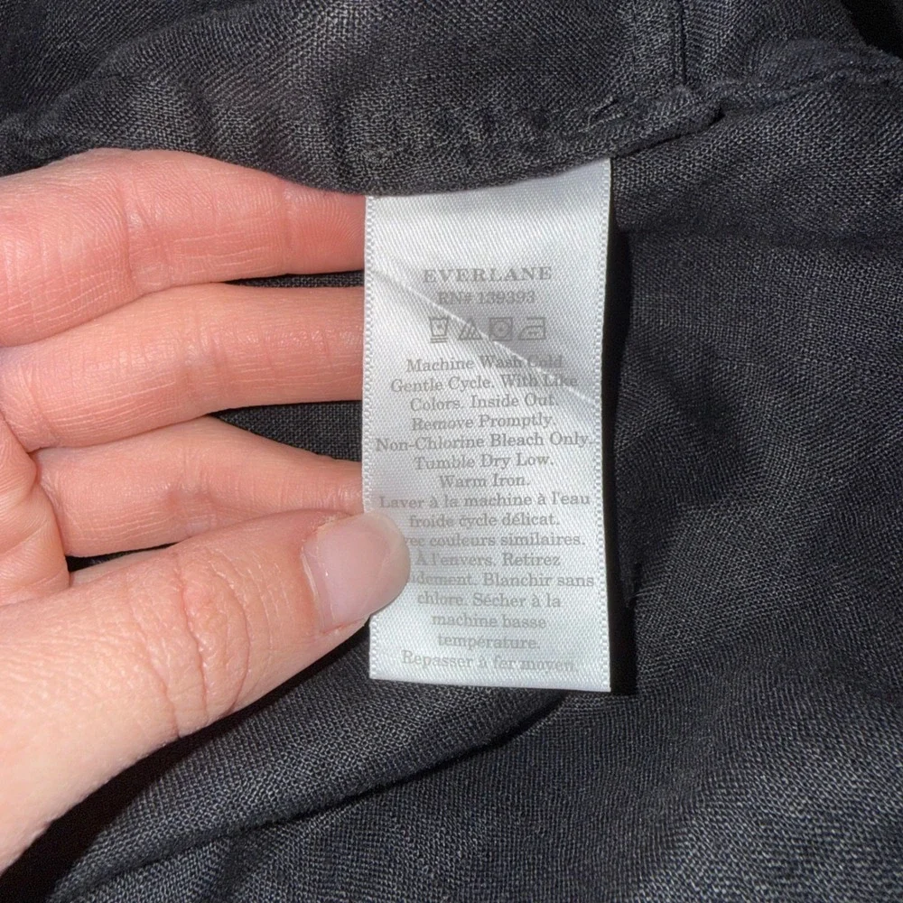Everlane Linen Apron Dress Womens Medium Black Excellent Halter Tie Back Pocket